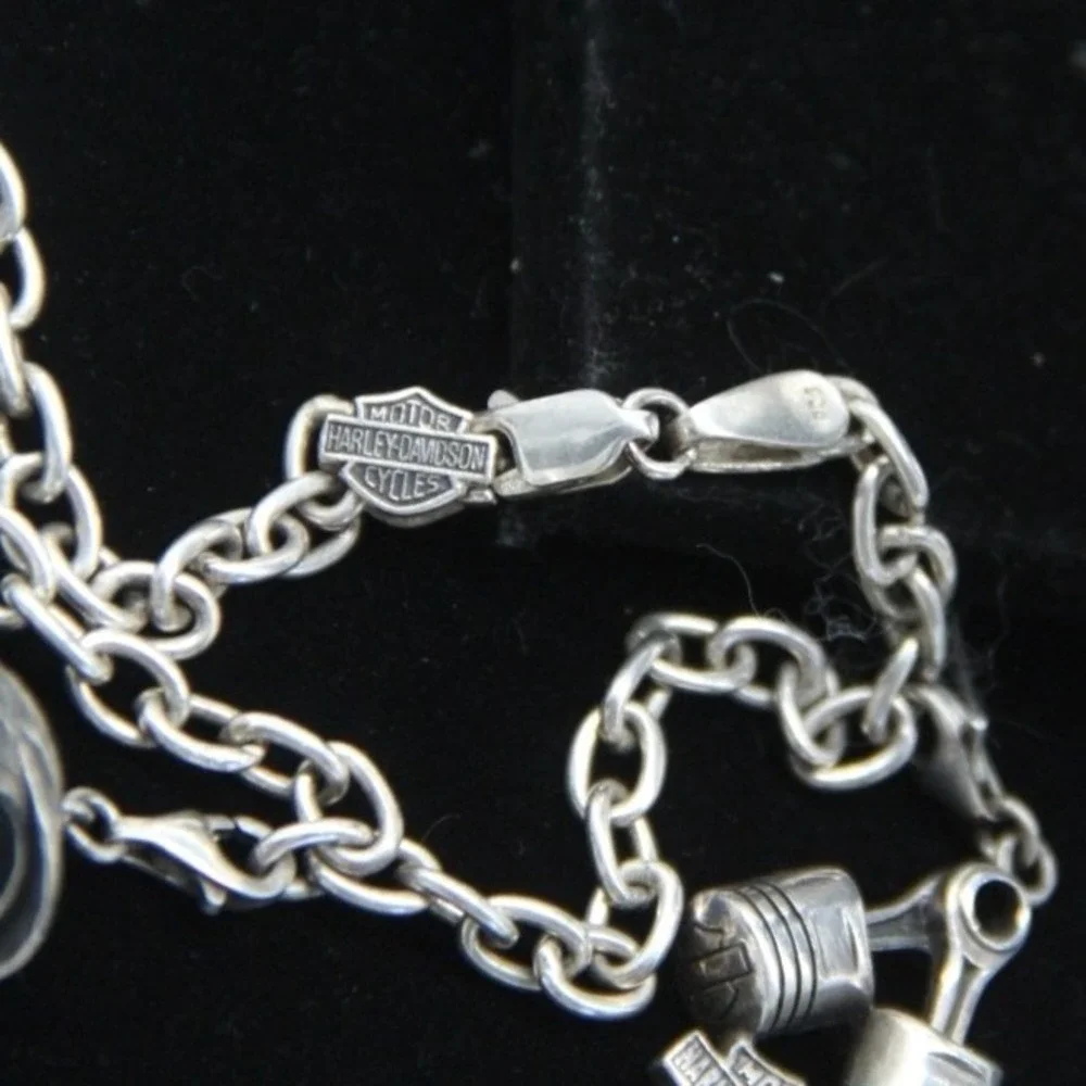 Harley-Davidson MOD‎ Charm Bracelet Sterling Silver 8.5 Inch 5mm Piston Helmet
